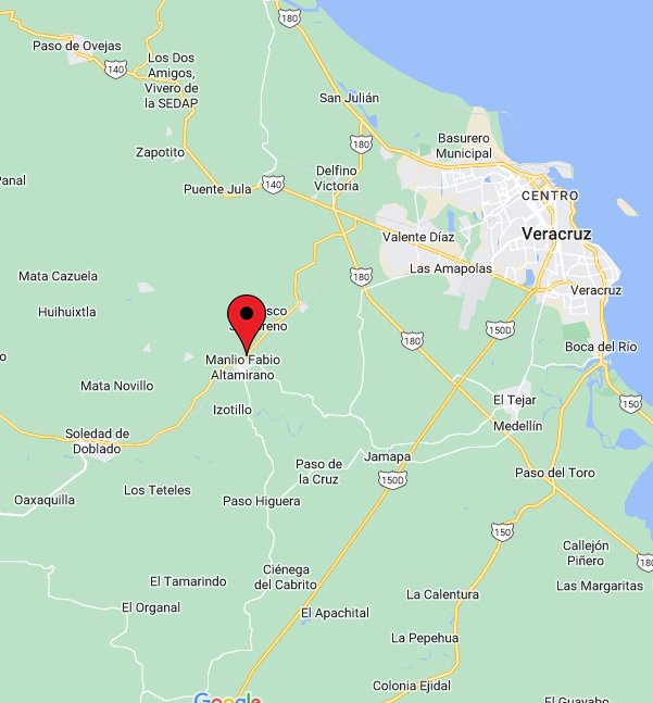 Map of Mexico with marked locations